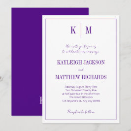 Elegant Purple Monogram Wedding  Inbjudningar