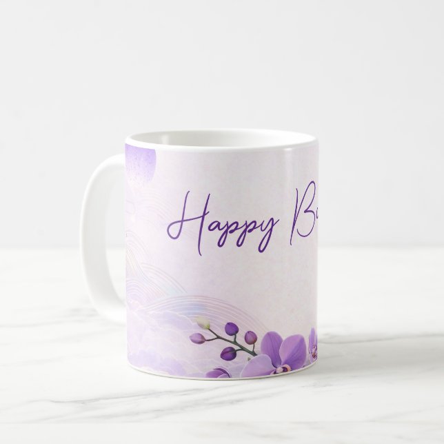 Elegant Purple Orchid Birthday Mug Kaffemugg (Framsida vänster)
