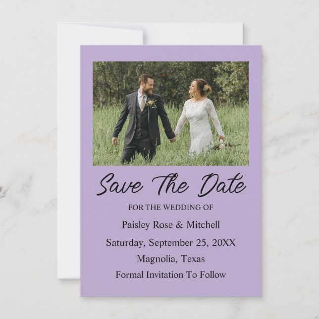 Elegant Purple Photo Wedding Save The Date Card (Framsida)