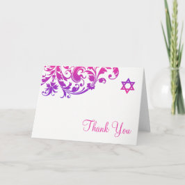 Elegant Purple Pink Flourish Bat Mitzvah Thank You Tack Kort