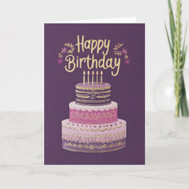 Elegant Purple, Pink & Gold Birthday Cake Kort