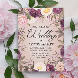 Elegant Purple Pink Peonies Wedding Floral  Inbjudningar