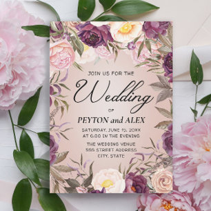 Elegant Purple Pink Peonies Wedding Floral  Inbjudningar