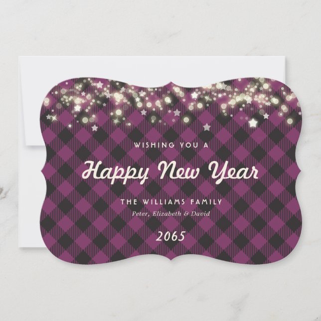 Elegant Purple Plaid New Year Card Julkort (Framsida)