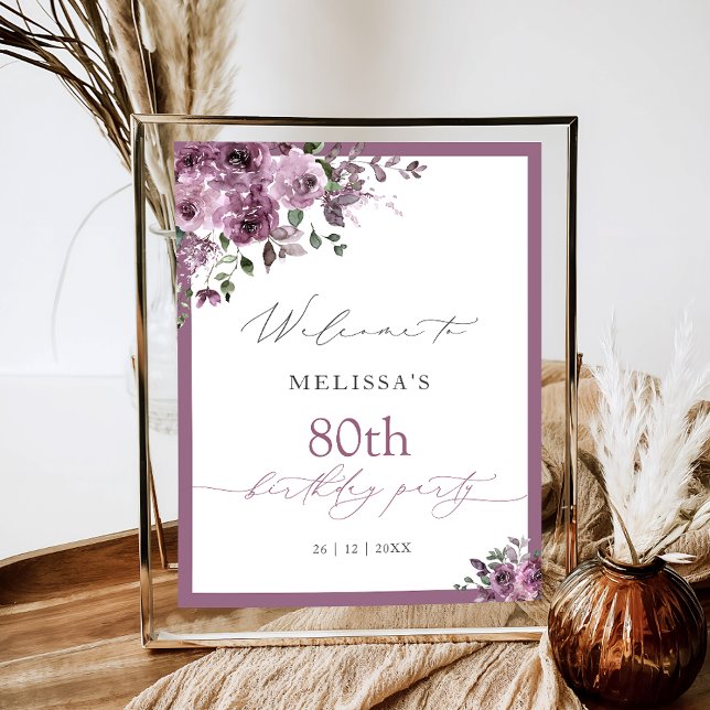 Elegant Purple Roses Any Age Birthday Welcome Poster (Skapare uppladdad)