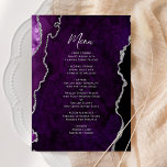 Elegant Purple Silver Agate Wedding Menu Meny<br><div class="desc">This elegant modern wedding menu features a purple watercolor agate background trimmed with faux silver glitter. The customizable text combines silver gray handwriting script and copperplate fonts. The reverse side features a matching purple and silver agate design.</div>