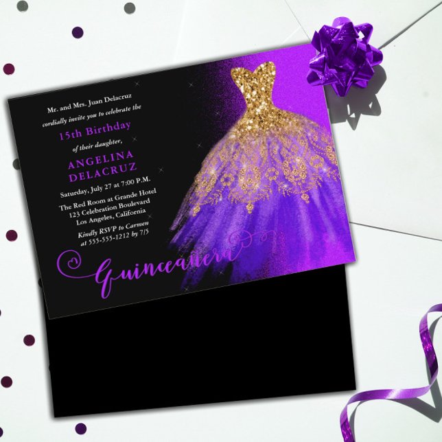 Elegant Purple Spanish Gown Quinceañera  Inbjudningar (Skapare uppladdad)