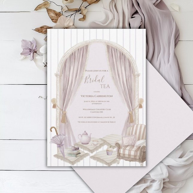 Elegant Purple Stripe Bridal Tea Shower   Inbjudningar (Skapare uppladdad)