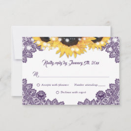 Elegant Purple Sunflower Floral Lace Wedding OSA Kort