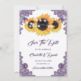 Elegant Purple Sunflower Floral Lace Wedding Spara Datumet