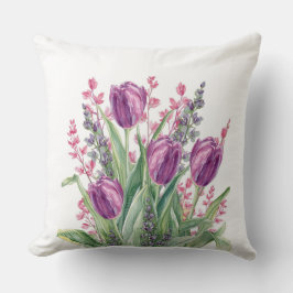 Elegant, Purple Tulip Flowers Pattern  Purple Stri Kudde