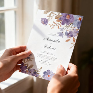 Elegant Purple Watercolor Floral Wedding Inbjudningar
