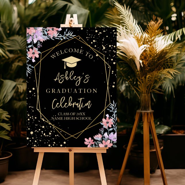 Elegant Purple watercolor flowers Graduation Poster (Skapare uppladdad)