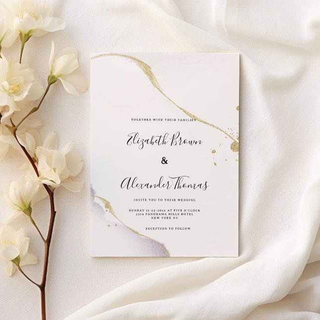 Elegant purple watercolor gold glitter wedding  inbjudningar (Elegant purple watercolor gold glitter wedding)