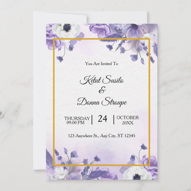 Elegant Purple Watercolor wedding Inbjudningar (Framsida)