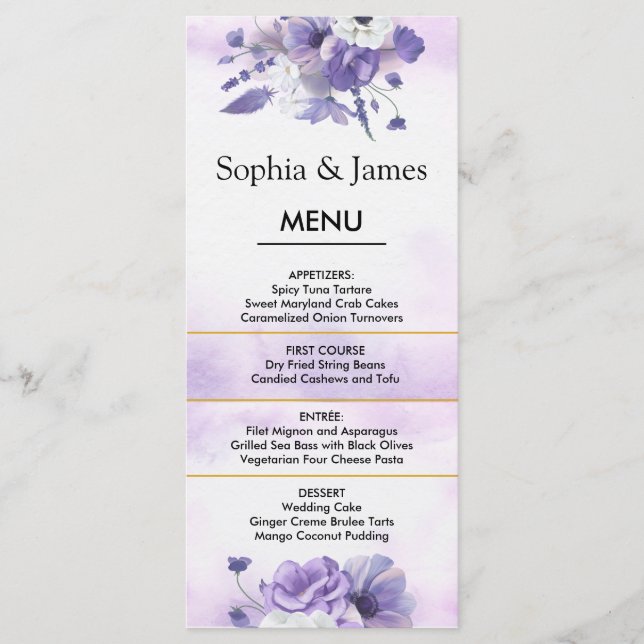 Elegant Purple Watercolor wedding Meny (Framsida)