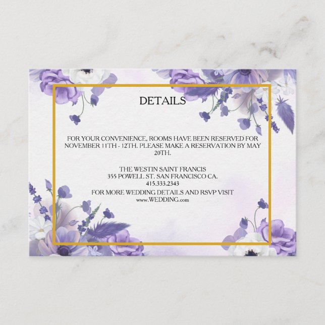 Elegant Purple Watercolor wedding Tilläggskort (Framsida)