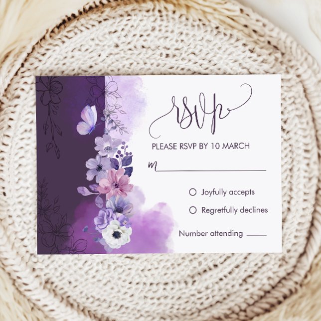 Elegant Purple Wedding RSVP Response Card OSA Kort (Skapare uppladdad)