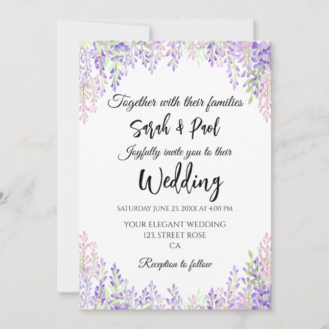Elegant purple wisteria flower Wedding  Inbjudningar (Framsida)