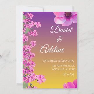 Elegant Purple Yellow Floral Wedding Invitation Inbjudningar