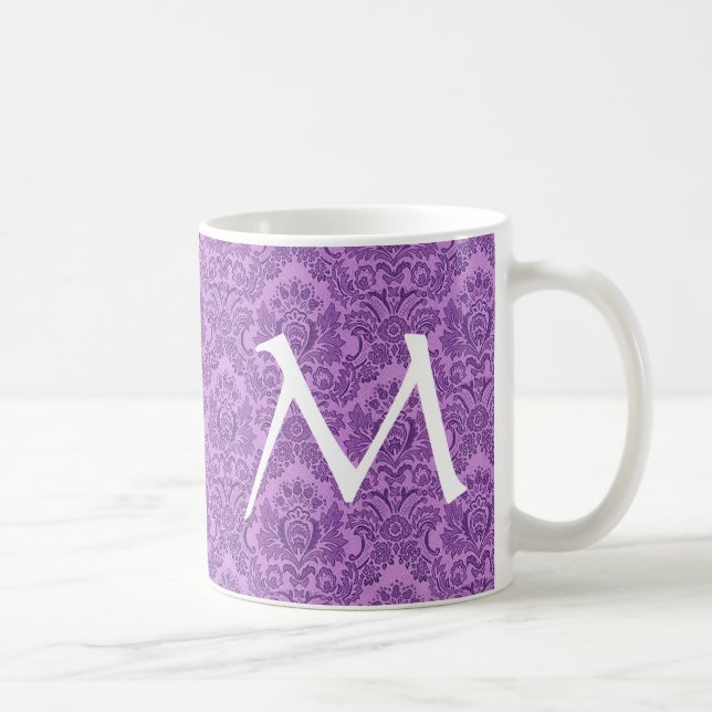 Elegant PURPURFÄRGAD damastast Monogrammugg Kaffemugg (Höger)