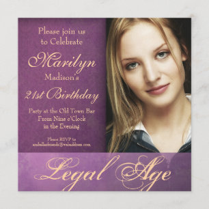 Elegant purpurfärgad Grunge för laglig födelsedag Inbjudningar