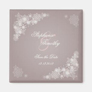 Elegant purpurfärgad snöflingorspara datum magnet
