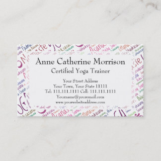 Elegant purpurfärgad Yoga placerar ordmolnmönster Visitkort