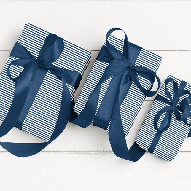 Elegant Pussian Blue and White Thin Stripe Presentpapper (Elegant Thin Striped Wrapping Paper with Prussian Blue and White Lines. Chic Fall / Winter Gift Wrap)
