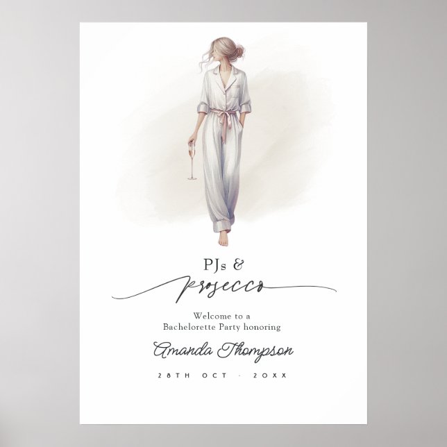 Elegant pyjamas & Prosecco möhippa välkomstskylt Poster (Framsidan)