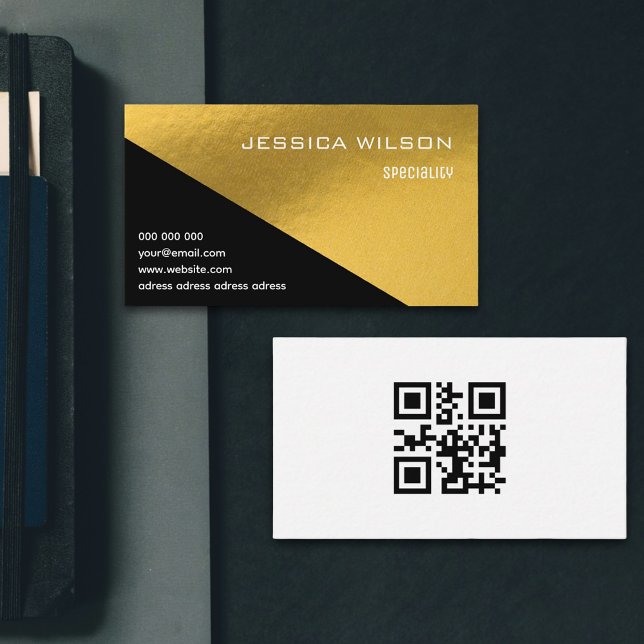 Elegant QR-affärskort för svart guld-folie Visitkort (Black and gold foil design for stylish business card)