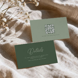 Elegant QR-bröllopsdetaljkort i skoggrön färg Tilläggskort
