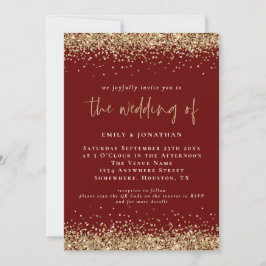 Elegant QR Burgundy Guld Glitter Bröllop Inbjudningar