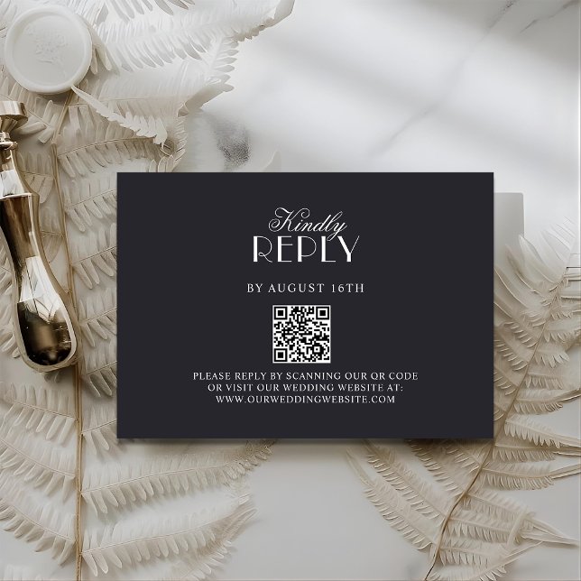 Elegant QR Code Black & White Wedding RSV Card OSA Kort (Skapare uppladdad)