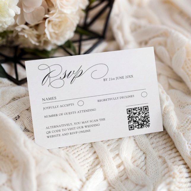 Elegant QR Code Classic Script RSVP Wedding OSA Kort (Skapare uppladdad)