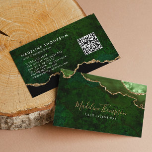 Elegant QR Code Emerald Grönt Marble Agate Geode Visitkort