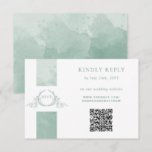 Elegant QR Code OSA Blek Grönt Monogram Bröllop Kort