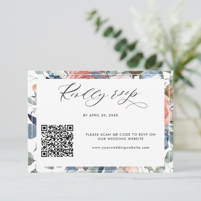 Elegant QR Code Osa Online Bröllop Blommigt (Stående Fram)