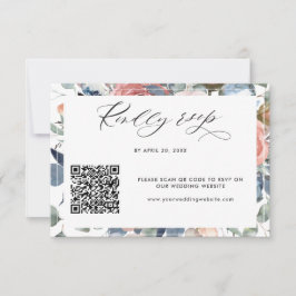 Elegant QR Code Osa Online Bröllop Blommigt Kort