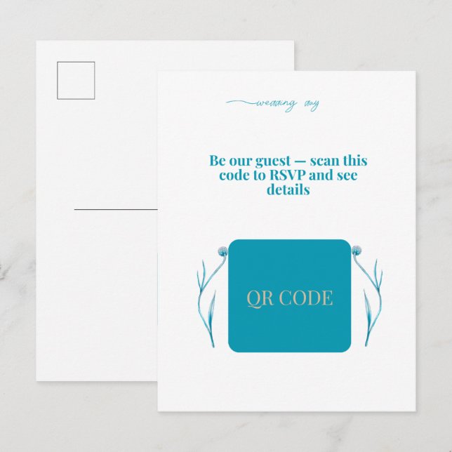 Elegant QR Code Wedding Invitation Minimalist RSVP Inbjudan Vykort (Fram/baksida)