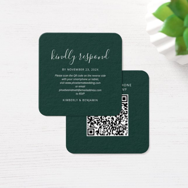 Elegant QR Code Wedding RSVP Card Fyrkantigt Visitkort (Skivbord)