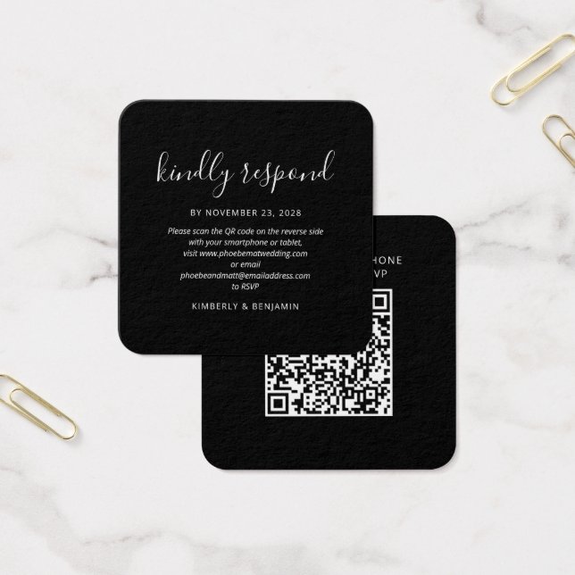 Elegant QR Code Wedding RSVP Mini Card Fyrkantigt Visitkort (Kontor)