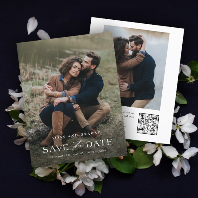 Elegant QR-kod 2 Foto Bröllop spara datum (Elegant QR Code 2 Photo Save the Date Card.)