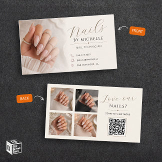 Elegant QR-kod Anpassad Foto Nageltekniker Visitkort