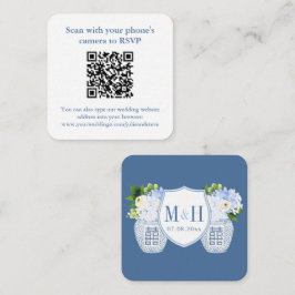 Elegant QR-kod blå Bröllop OSA Tilläggskort