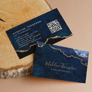 Elegant QR-kod: Blått marmor Agate Geode Visitkort