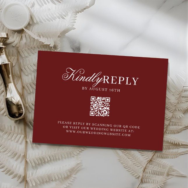 Elegant QR-kod Burgunderröd bröllops-RSVP-kort OSA Kort (Skapare uppladdad)