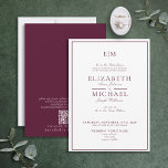 Elegant QR-kod Burgundy Classic Monogram Bröllop Inbjudningar<br><div class="desc">Din bröllop är en av de viktigaste dagarna i ditt liv, så du vill att allt ska vara perfekt. Det inkluderar era inbjudningar! Den här Eleganten QR Code Burgundy Classic Script Monogram Wedding Investigation är precis vad du behöver för att ange tonen för din speciella dag. Den lyxiga utformningen av...</div>