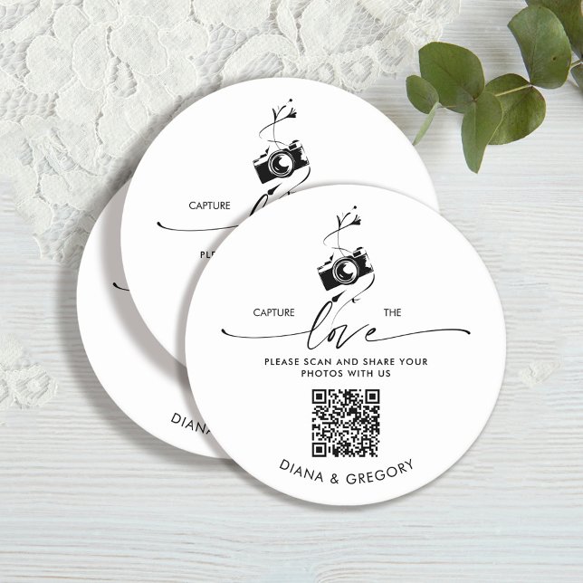 Elegant QR-kod Fånga Kärlek Bild Delning Underlägg Papper Rund (Skapare uppladdad)