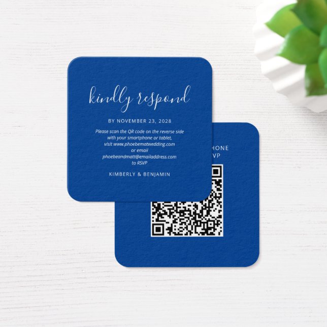 Elegant QR-kod för bröllopsbekräftelsekort Fyrkantigt Visitkort (Skivbord)